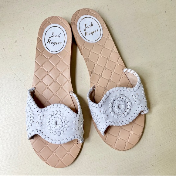 Jack Rogers White Leather Slide Sandals 7 - Picture 2 of 7